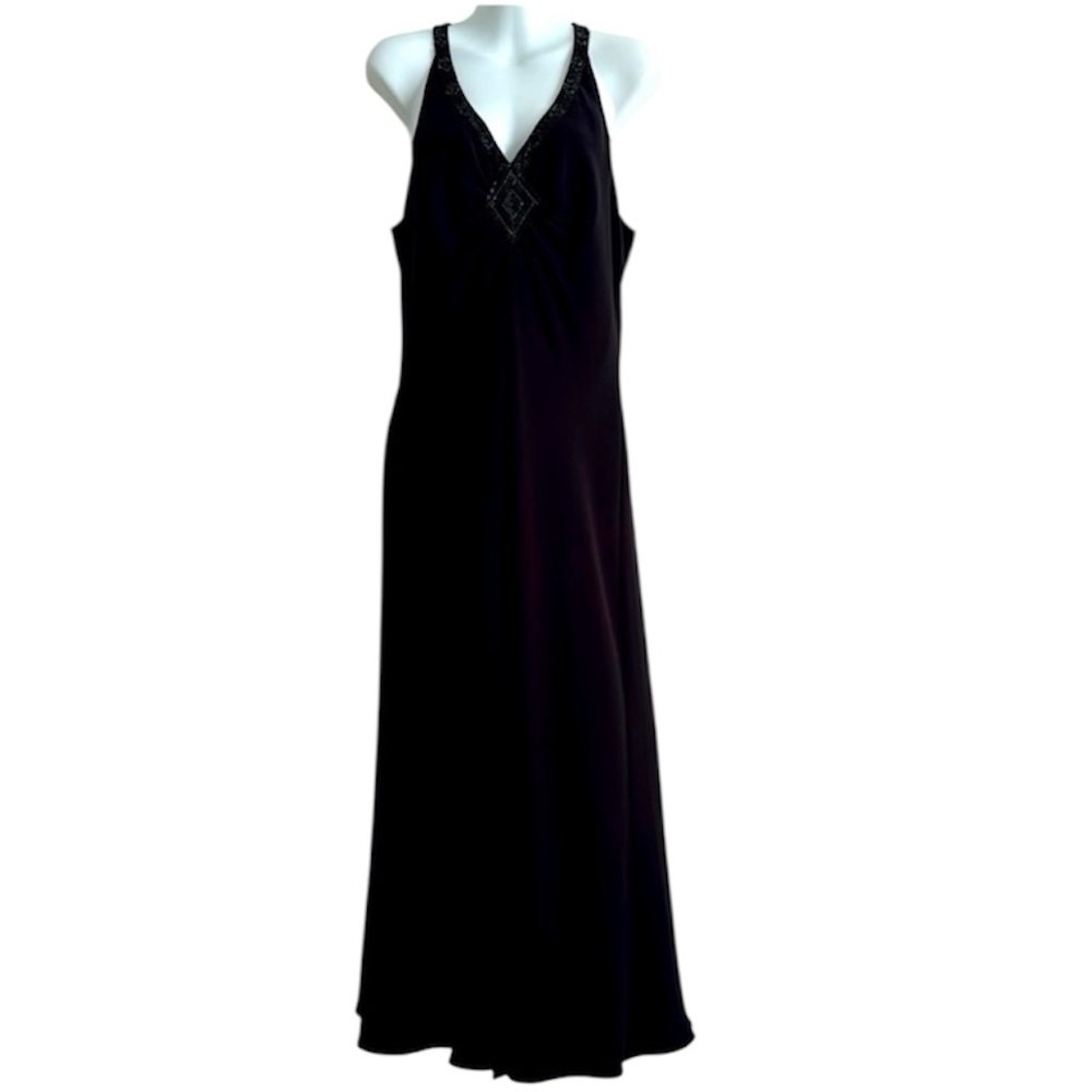 Jones New York Halter Beaded Gown Dress 100% Silk Trim Lined Formal Size 12